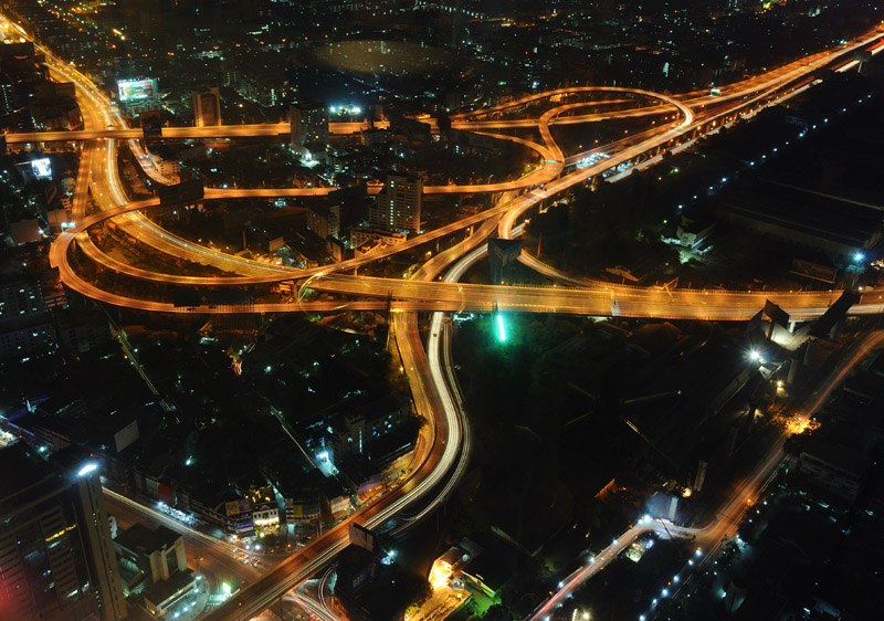 Бангкок. Транспортная развязка ночью. Bangkok.