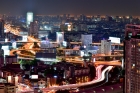 Бангкок поздним вечером с высоты птичьего полета.  Bangkok late evening aerial view.